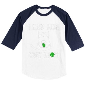 Saint Patrick's Day I Need Beer Right Meow Cat Baseball Sleeve Shirt