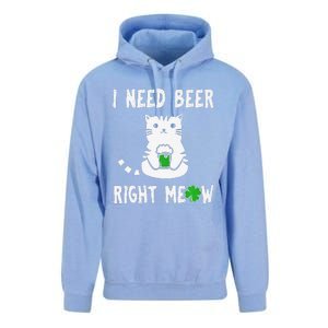 Saint Patrick's Day I Need Beer Right Meow Cat Unisex Surf Hoodie