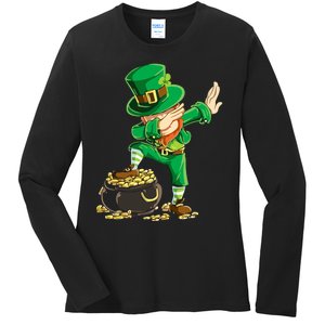 St Patricks Day Dabbing Leprechaun Dab Dance Ladies Long Sleeve Shirt