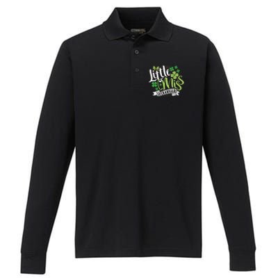 St Patrick's Day Little Miss Shenanigans Irish Cool Gift Performance Long Sleeve Polo