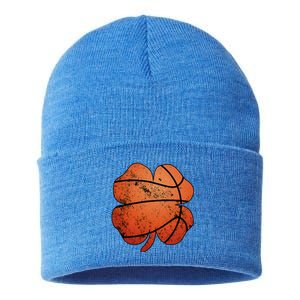 St Patricks Day Basketball Center Shamrock Meaningful Gift Sustainable Knit Beanie