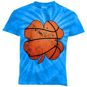 St Patricks Day Basketball Center Shamrock Meaningful Gift Kids Tie-Dye T-Shirt