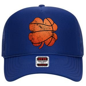 St Patricks Day Basketball Center Shamrock Meaningful Gift High Crown Mesh Back Trucker Hat