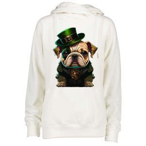 St Patricks Day Irish Bulldog Cute St Pattys Day Bulldog Womens Funnel Neck Pullover Hood