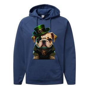 St Patricks Day Irish Bulldog Cute St Pattys Day Bulldog Performance Fleece Hoodie