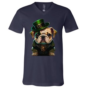 St Patricks Day Irish Bulldog Cute St Pattys Day Bulldog V-Neck T-Shirt