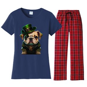 St Patricks Day Irish Bulldog Cute St Pattys Day Bulldog Women's Flannel Pajama Set