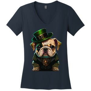 St Patricks Day Irish Bulldog Cute St Pattys Day Bulldog Women's V-Neck T-Shirt