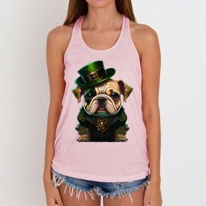 St Patricks Day Irish Bulldog Cute St Pattys Day Bulldog Women's Knotted Racerback Tank