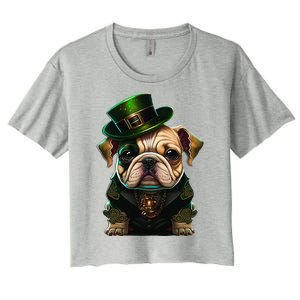 St Patricks Day Irish Bulldog Cute St Pattys Day Bulldog Women's Crop Top Tee