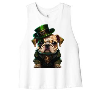 St Patricks Day Irish Bulldog Cute St Pattys Day Bulldog Women's Racerback Cropped Tank