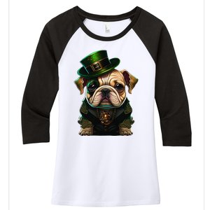 St Patricks Day Irish Bulldog Cute St Pattys Day Bulldog Women's Tri-Blend 3/4-Sleeve Raglan Shirt