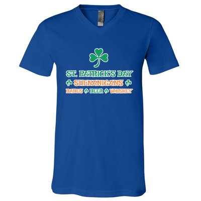 St Patrick's Day Shenanigans Babes Beer Whiskey Lucky Irish Great Gift V-Neck T-Shirt