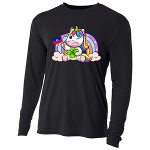 St. Patricks Day Irish Unicorn Haiti Haitian Ayiti Flag Cooling Performance Long Sleeve Crew