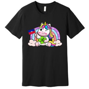 St. Patricks Day Irish Unicorn Haiti Haitian Ayiti Flag Premium T-Shirt