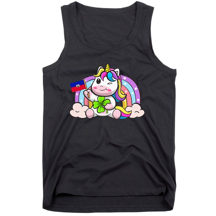 St. Patricks Day Irish Unicorn Haiti Haitian Ayiti Flag Tank Top