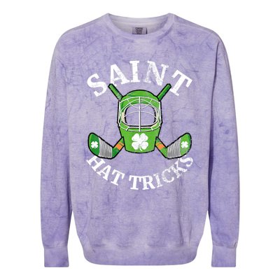 St Patricks Day Saint Hat Tricks Hockey Shamrock Kids Boys Colorblast Crewneck Sweatshirt