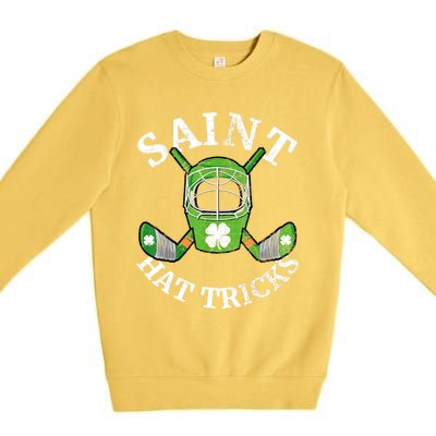 St Patricks Day Saint Hat Tricks Hockey Shamrock Kids Boys Premium Crewneck Sweatshirt