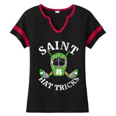 St Patricks Day Saint Hat Tricks Hockey Shamrock Kids Boys Ladies Halftime Notch Neck Tee