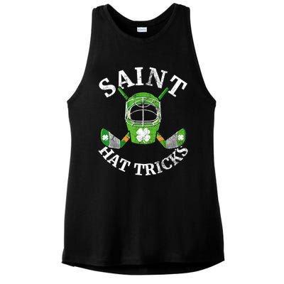 St Patricks Day Saint Hat Tricks Hockey Shamrock Kids Boys Ladies PosiCharge Tri-Blend Wicking Tank