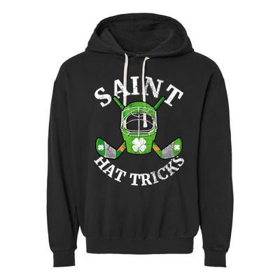 St Patricks Day Saint Hat Tricks Hockey Shamrock Kids Boys Garment-Dyed Fleece Hoodie
