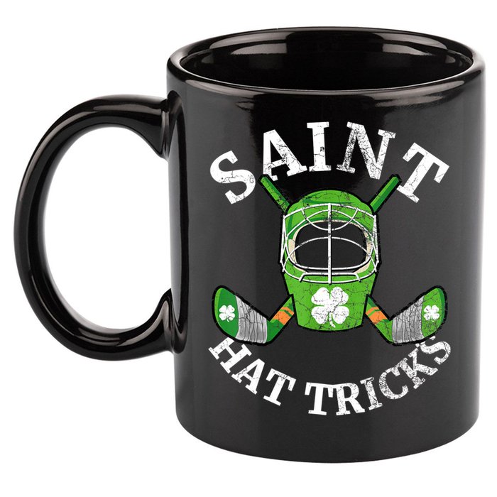 St Patricks Day Saint Hat Tricks Hockey Shamrock Kids Boys 11oz C Handle Ceramic Mug