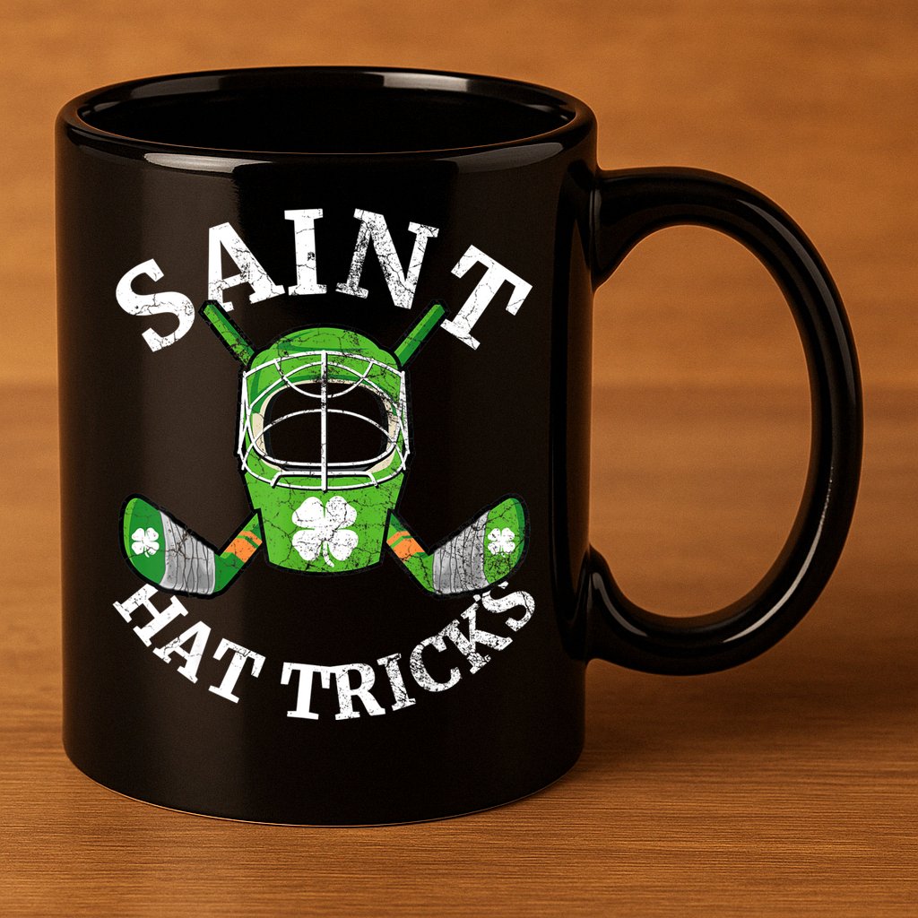 St Patricks Day Saint Hat Tricks Hockey Shamrock Kids Boys 11oz C Handle Ceramic Mug