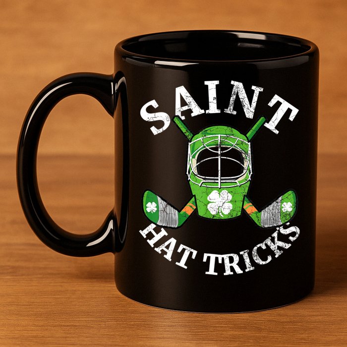 St Patricks Day Saint Hat Tricks Hockey Shamrock Kids Boys 11oz C Handle Ceramic Mug