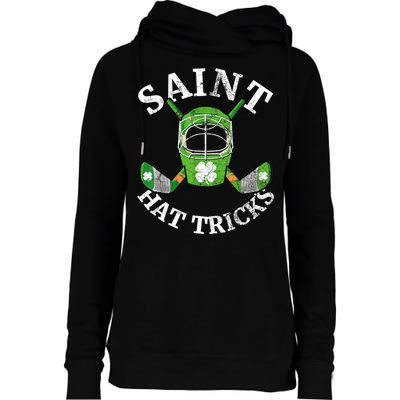 St Patricks Day Saint Hat Tricks Hockey Shamrock Kids Boys Womens Funnel Neck Pullover Hood