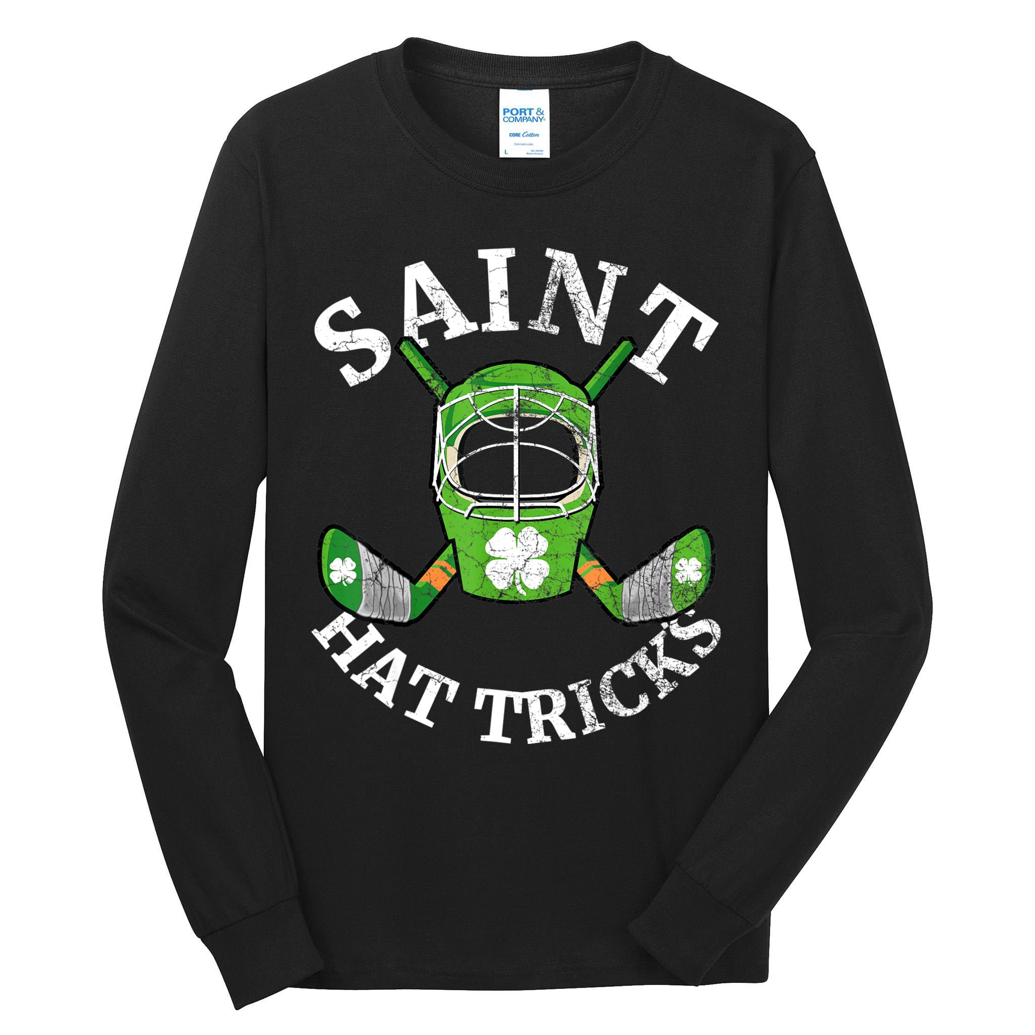 St Patricks Day Saint Hat Tricks Hockey Shamrock Kids Boys Tall Long Sleeve T-Shirt