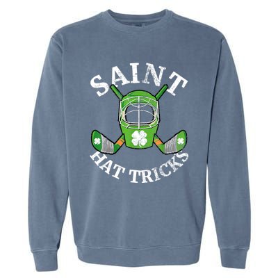 St Patricks Day Saint Hat Tricks Hockey Shamrock Kids Boys Garment-Dyed Sweatshirt