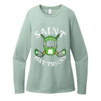 St Patricks Day Saint Hat Tricks Hockey Shamrock Kids Boys Womens CVC Long Sleeve Shirt