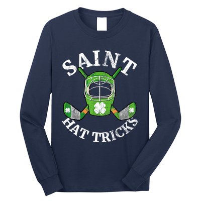 St Patricks Day Saint Hat Tricks Hockey Shamrock Kids Boys Long Sleeve Shirt