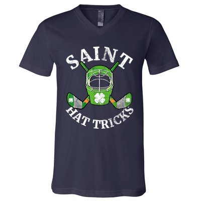 St Patricks Day Saint Hat Tricks Hockey Shamrock Kids Boys V-Neck T-Shirt