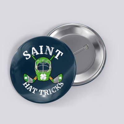 St Patricks Day Saint Hat Tricks Hockey Shamrock Kids Boys Button