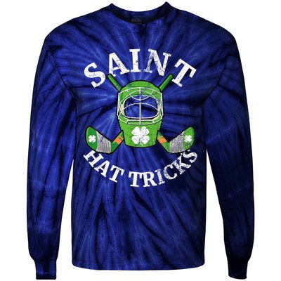 St Patricks Day Saint Hat Tricks Hockey Shamrock Kids Boys Tie-Dye Long Sleeve Shirt