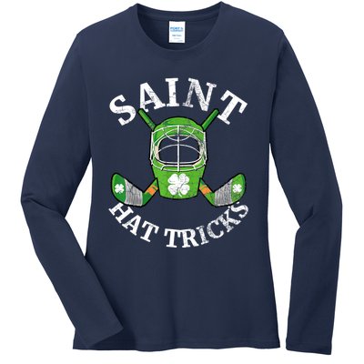 St Patricks Day Saint Hat Tricks Hockey Shamrock Kids Boys Ladies Long Sleeve Shirt