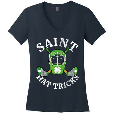 St Patricks Day Saint Hat Tricks Hockey Shamrock Kids Boys Women's V-Neck T-Shirt