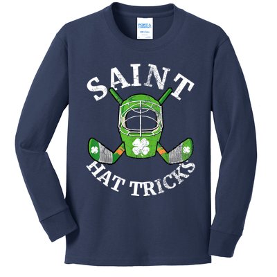 St Patricks Day Saint Hat Tricks Hockey Shamrock Kids Boys Kids Long Sleeve Shirt