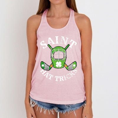 St Patricks Day Saint Hat Tricks Hockey Shamrock Kids Boys Women's Knotted Racerback Tank