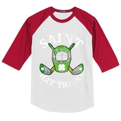 St Patricks Day Saint Hat Tricks Hockey Shamrock Kids Boys Kids Colorblock Raglan Jersey