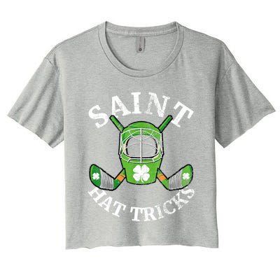 St Patricks Day Saint Hat Tricks Hockey Shamrock Kids Boys Women's Crop Top Tee