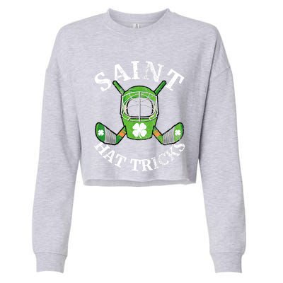 St Patricks Day Saint Hat Tricks Hockey Shamrock Kids Boys Cropped Pullover Crew