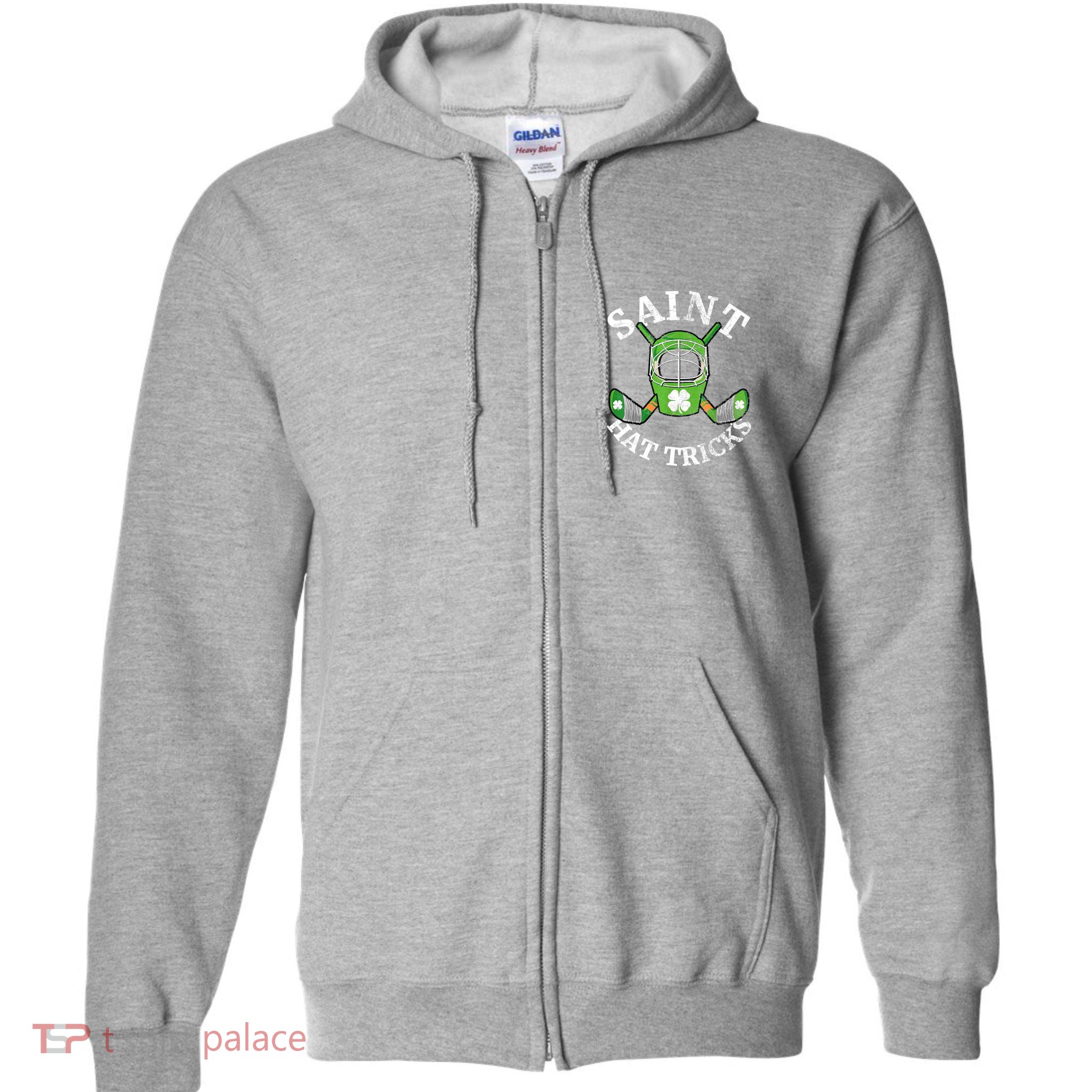 St Patricks Day Saint Hat Tricks Hockey Shamrock Kids Boys Full Zip Hoodie