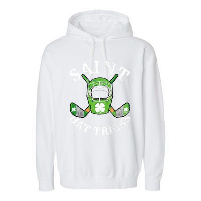 St Patricks Day Saint Hat Tricks Hockey Shamrock Kids Boys Garment-Dyed Fleece Hoodie