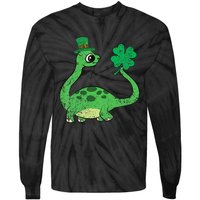 St Patricks Day Brontosaurus Shamrock Tie-Dye Long Sleeve Shirt