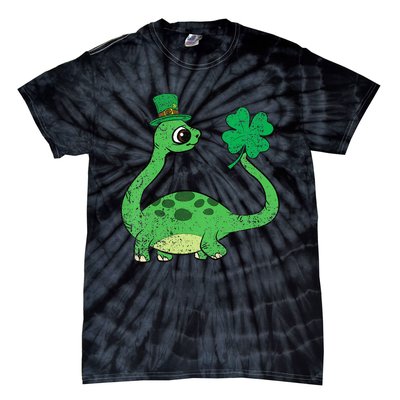 St Patricks Day Brontosaurus Shamrock Tie-Dye T-Shirt