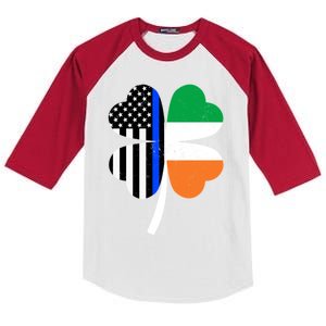 St Patricks Day Thin Blue Line American Irish Flag Police Gift Kids Colorblock Raglan Jersey