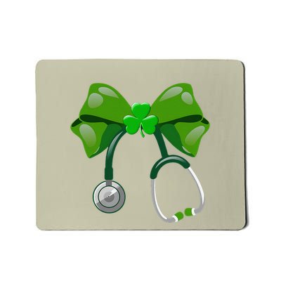 St Patricks Day Shamrock Coquette Bow Nurse Scrub Mousepad