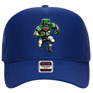 St Patrick's Day Leprechaun Football Player Irish High Crown Mesh Back Trucker Hat